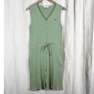 The Tiny Big Sister knit stripe midi dress cinched waist green & beige stretch M